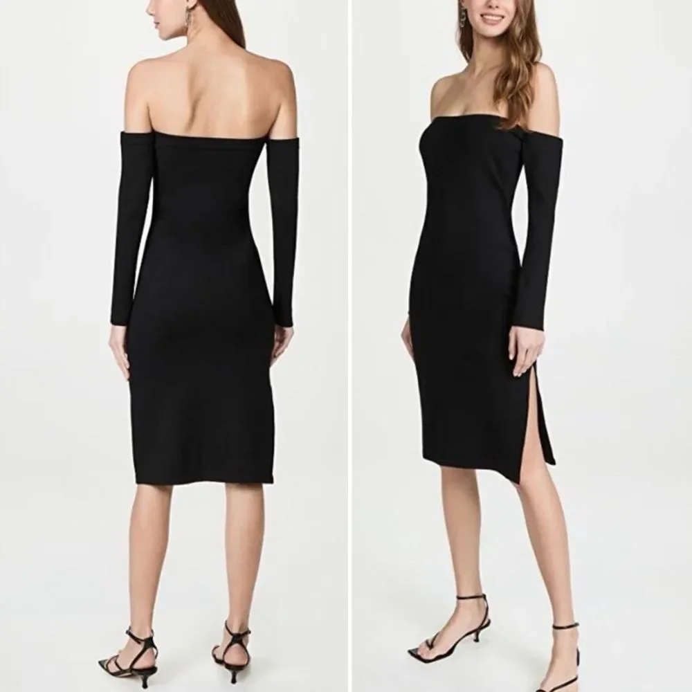 L’Agence Felicia Black Knit Off The Shoulder Fitted Bodycon Dress Size XXS